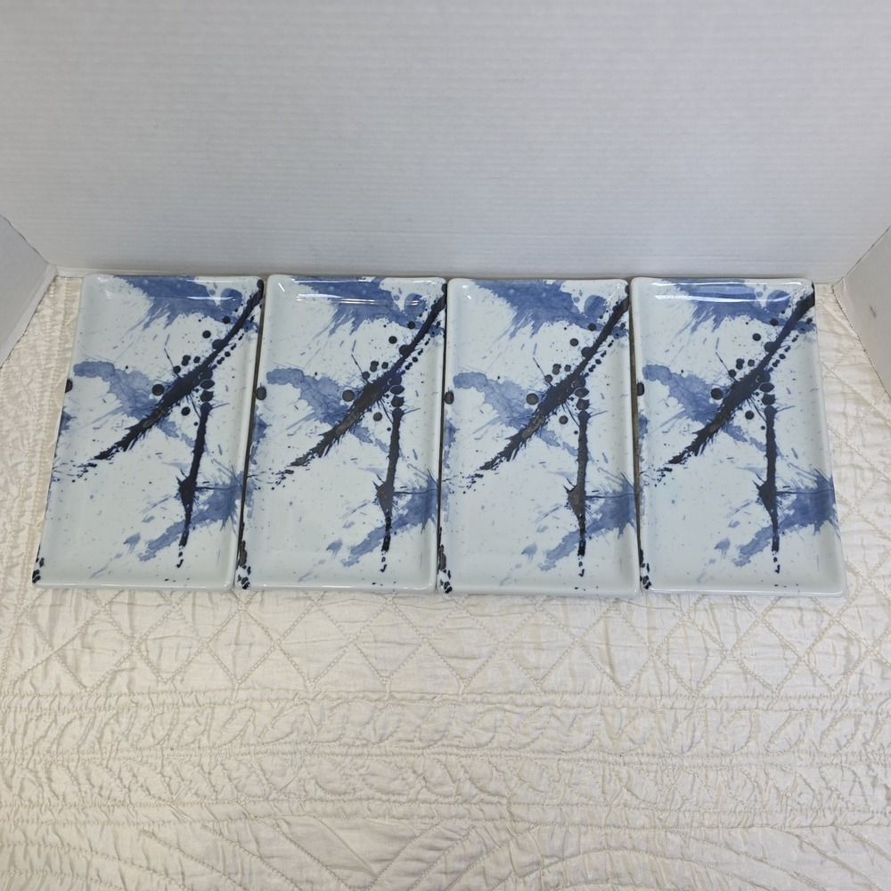 Miya Made In Japan Set Of 4 Blue Sumi Sushi Plates
